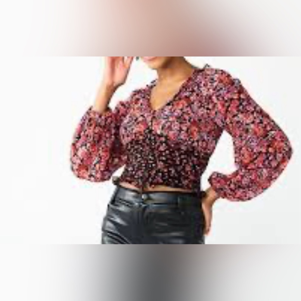 Kohl's Red and Black Floral Blouse